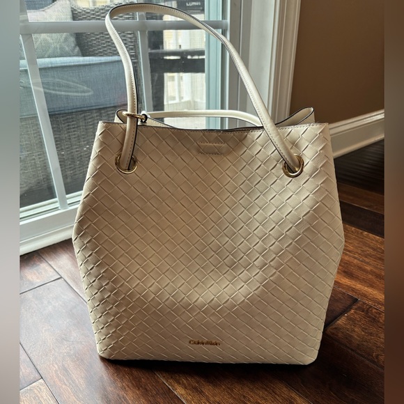 Calvin Klein Beige Woven Tote - Picture 1 of 8
